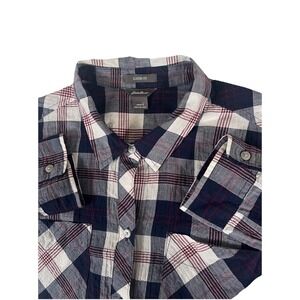 Eddie Bauer Classic Fit Red White Blue Plaid L/S Btn Up Lightweight Shirt Size L